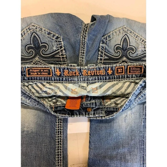 Rock Revival Men's Ethan Destroyed Distressed Slim Straight Leg Jeans Size 32x29 - Picture 14 of 16